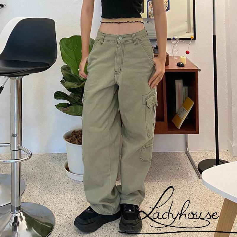 Quần Jean Dài Dáng Rộng Nhiều Túi Màu Sắc Thời Trang Cho Nữ