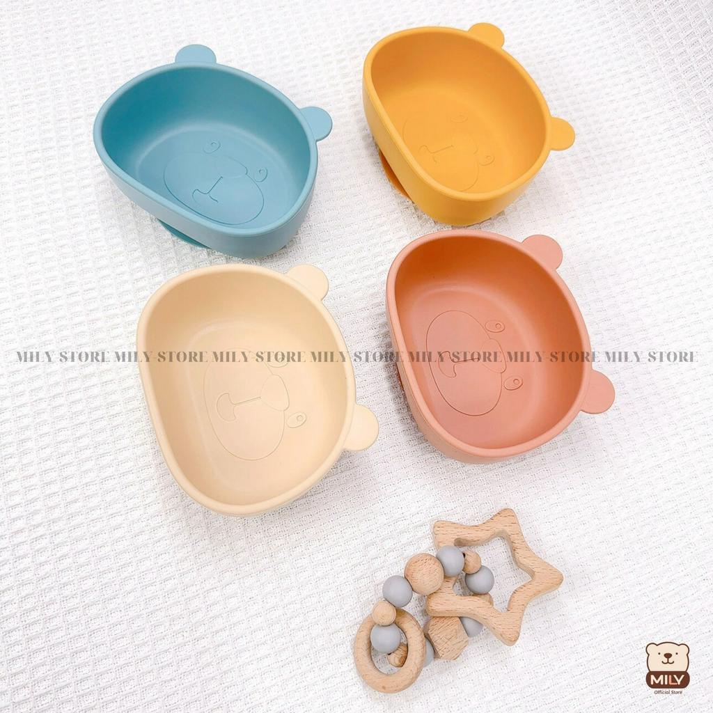 Bát ăn dặm chính hãng Mily hình gấu đế hít chống đổ.