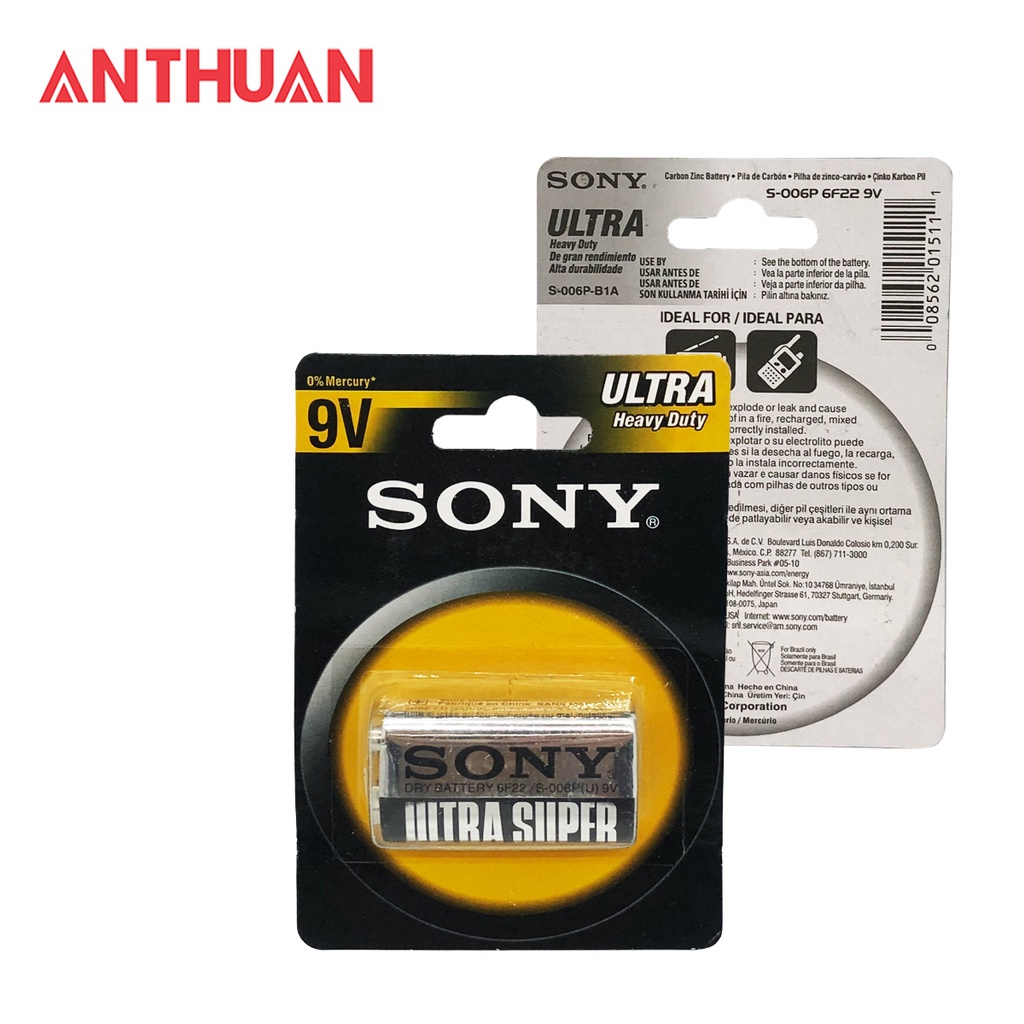 Pin vuông Sony Ultra Heavy Duty 9V dùng cho đồ chơi, Radio