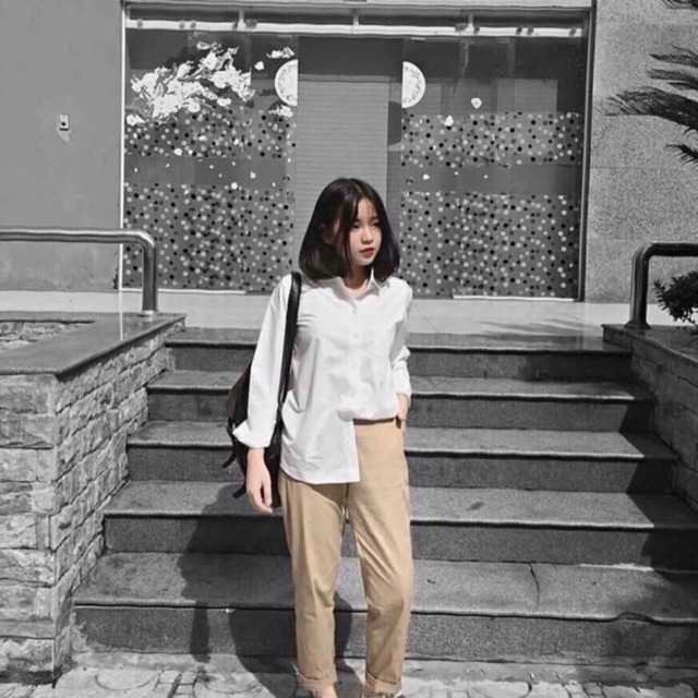 Quần baggy thô nữ cúc trước