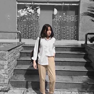 Quần baggy thô nữ cúc trước