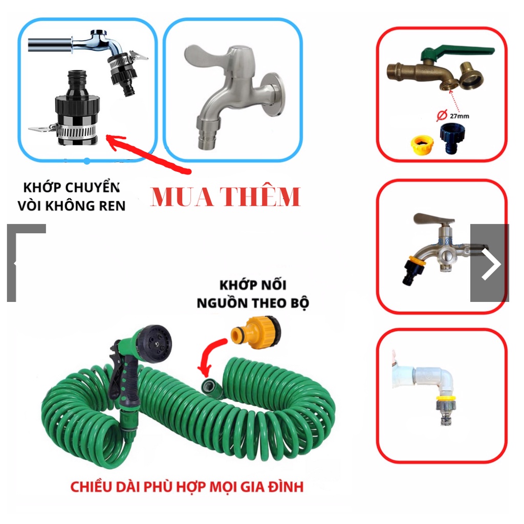 Vòi tưới cây, vòi rửa xe, vòi xịt tưới đa năng, 7 chế độ tưới, lò xo co giãn