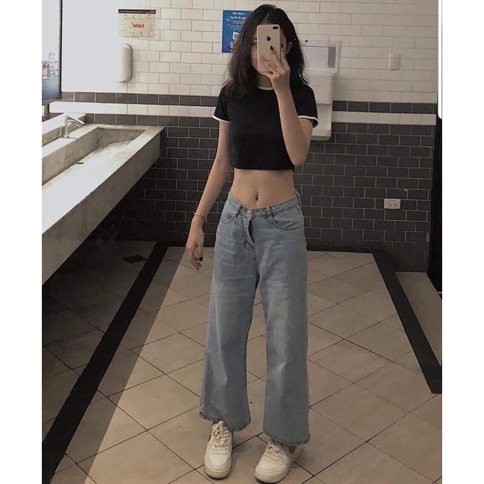 Áo Croptop bozip Viền tay ngắn bo 2 màu đen trắng đẹp thời trang | BigBuy360 - bigbuy360.vn