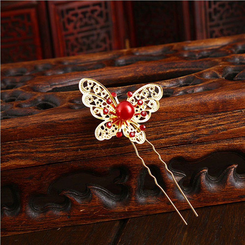 Set 3 Kẹp Chữ U Đính Hạt Ngọc Trai Và Bướm Trang Trí Tóc Cô Dâu