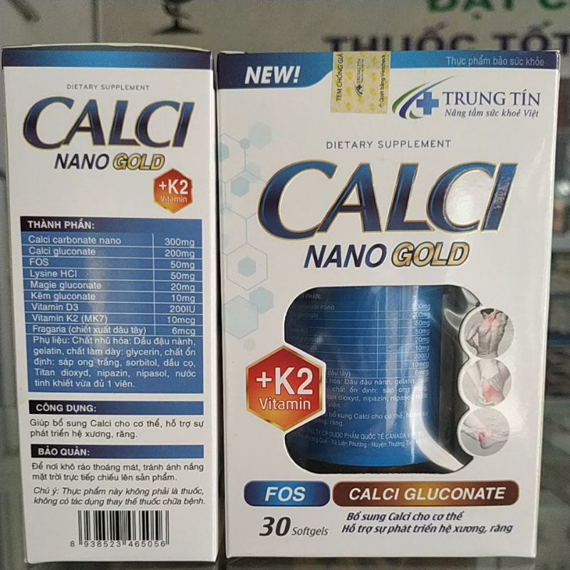 (NL nhập khẩu Chính hãng 💯) Combo 2hộp viên uống Calci Nano Gold không táo bóng xương chắc khỏe ( Bác sĩ khuyên dùng)