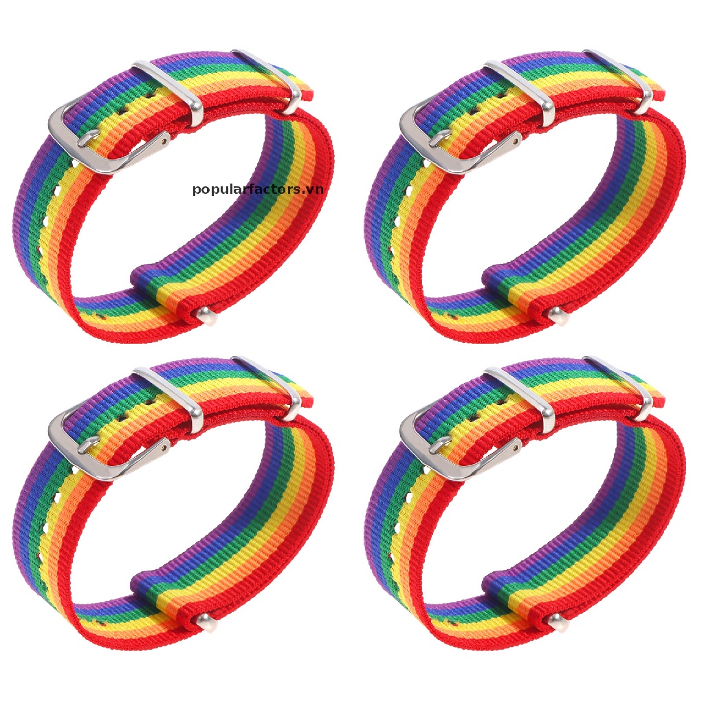 Set 4 Vòng Tay Đồng Hồ Cầu Vồng LGBT Bằng Vải Bố Điều Chỉnh Được