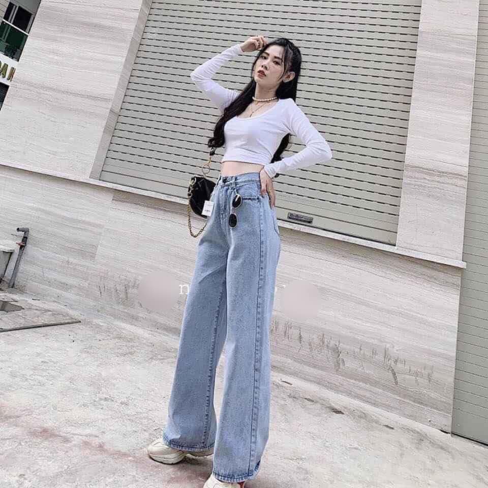 Quần Jeans Baggy Lưng Cao Ống Suông, Quần Jeans Baggy Nữ Ống Rộng, Quần Jeans Baggy Nữ Cạp Cao Ống Rộng
