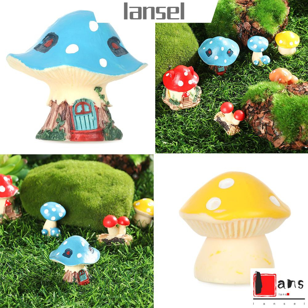 ❤LANSEL❤ Gift Mushroom Figurines Mini Accessories Micro Landscape Miniature Mushroom House Resin Craft Bonsai Ornament Fairy Garden DIY Decor Gnome Terrarium