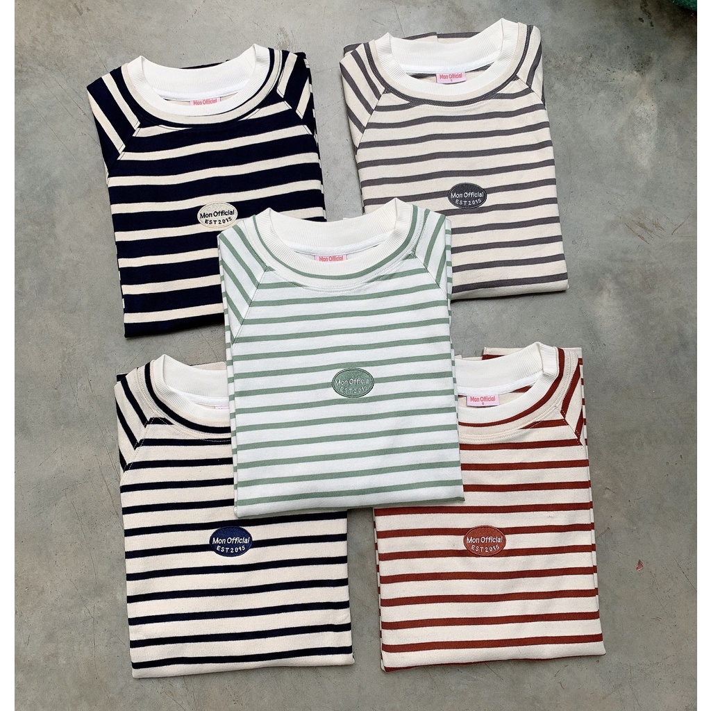 SS0319 Áo thun nam nữ chất vải cotton mềm mát - Tee Mon kẻ ngang có size