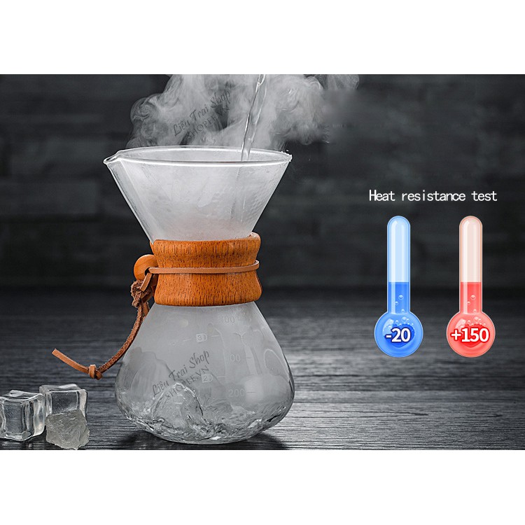 Bình pha cà phê cafe pour over V60 Chemex drip không giấy lọc Inox 304 400ml