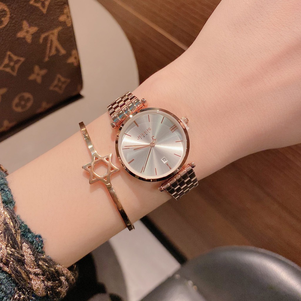 Đồng Hồ Nữ Julius Hàn Quốc Dây Thép JA-1260 4 màu (Vàng, Đen, Hồng Mặt Trắng, Hồng M