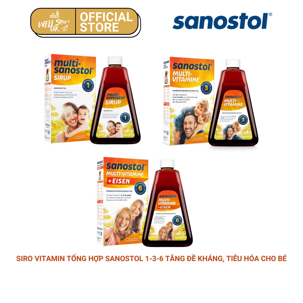 Siro vitamin tổng hợp cho bé biếng ăn chậm lớn Sanostol Đức số 1,3,6 hỗ trợ tăng sức đề kháng và hệ tiêu hoá, miễn dịch