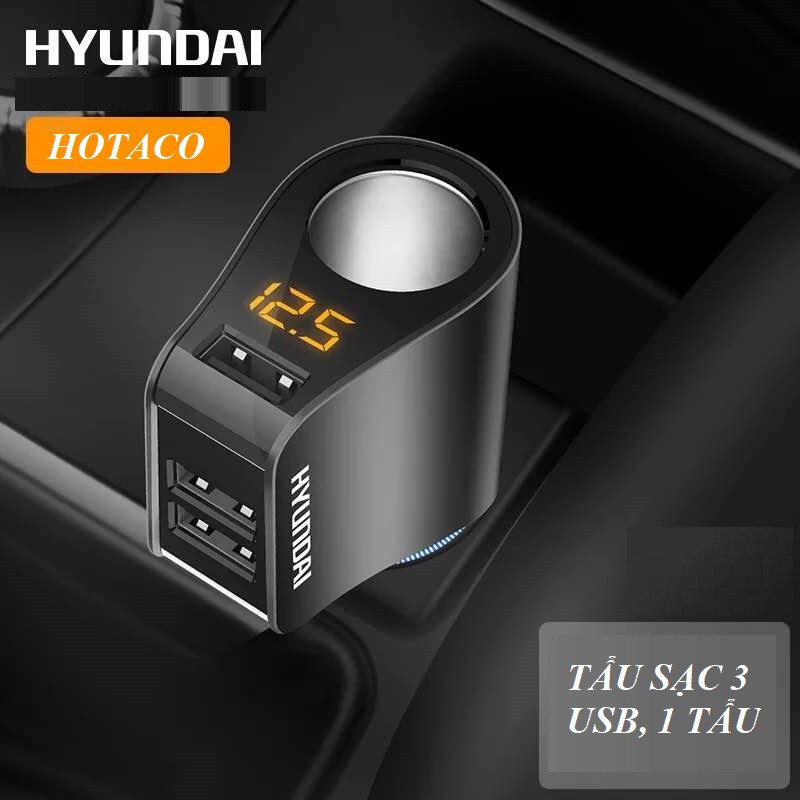 Cốc chia tẩu sạc nhanh ô tô xe hơi Hyundai HY-10 HY-16 HY-29 80w/120w QC3.0 có đèn led cảnh báo điện áp ắc quy xe