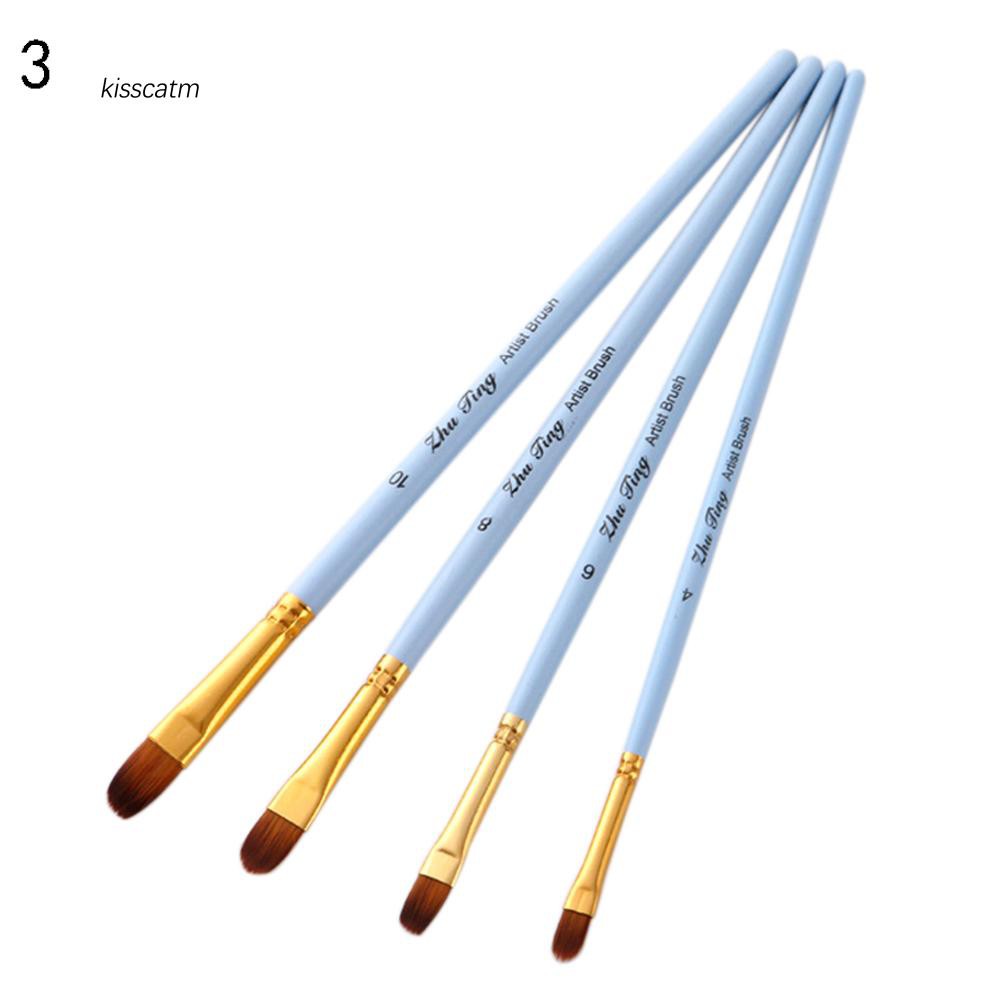 Bộ 4 Chổi Sơn và Màu Nước Chuyên Nghiệp, Đầu Chỉ Nylon có Tay Cầm Gỗ - B54