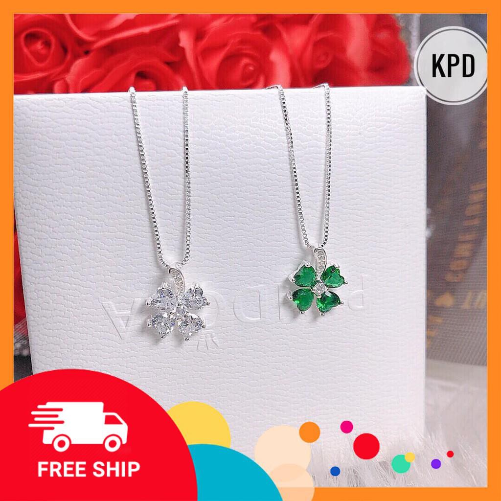 [FREE SHIP] Set dây chuyền và mặt bạc Ý cao cấp hình bông hoa cỏ 4 lá may mắn DS0003 - Trang Sức LCJ