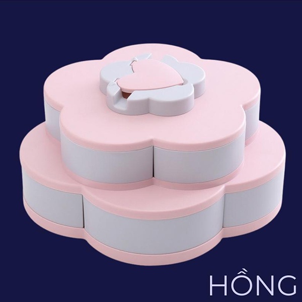 Hộp đựng mứt, Khay mứt tết 2 tầng xoay 360 độ có khe cắm điện thoại