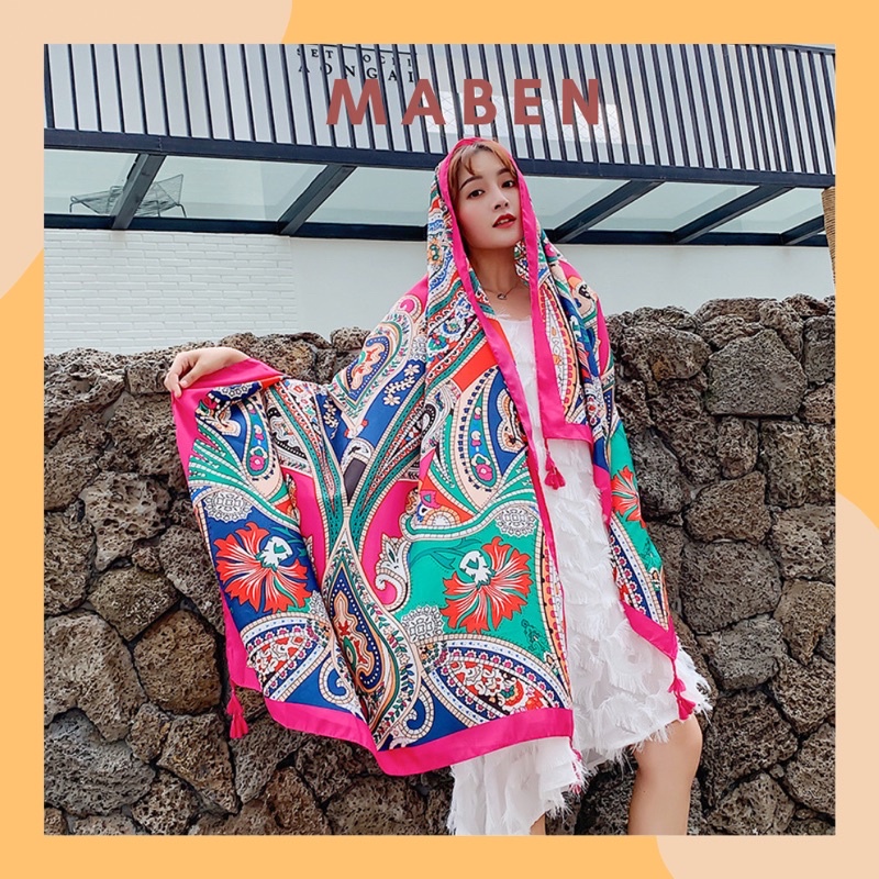 Khăn choàng cổ in hoa văn màu hồng size 90x180cm