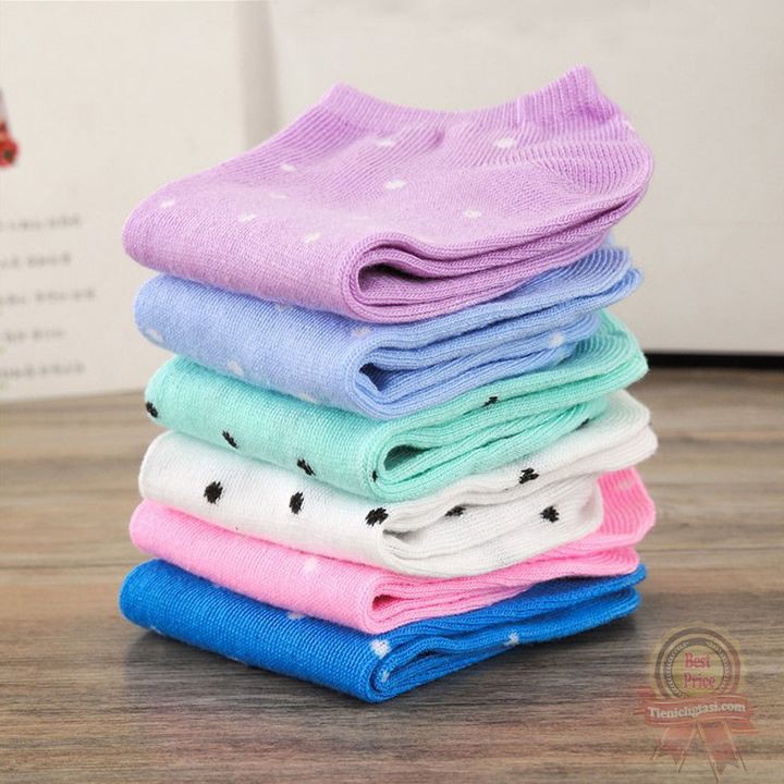 Tất chấm bi dành cho bé 100% cotton thoáng khí | Vớ giữ ấm chân cho trẻ em chấm hoa nhỏ