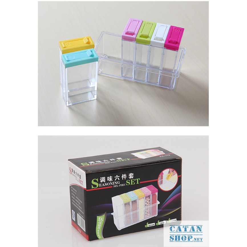 Khay, kệ đựng gia vị 6 ngăn có lỗ nhỏ trên nắp để rắc gia vị, Đồ dùng nhà bếp GD167-KGV-6N tiện dụng và an toàn | BigBuy360 - bigbuy360.vn