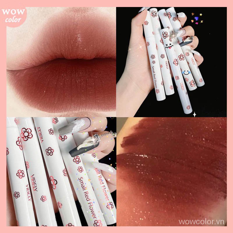 [Hàng mới về] Son môi dạng kem Vibely dưỡng ẩm lâu trôi thiết kế vỏ son họa tiết hoa đỏ đáng yêu
