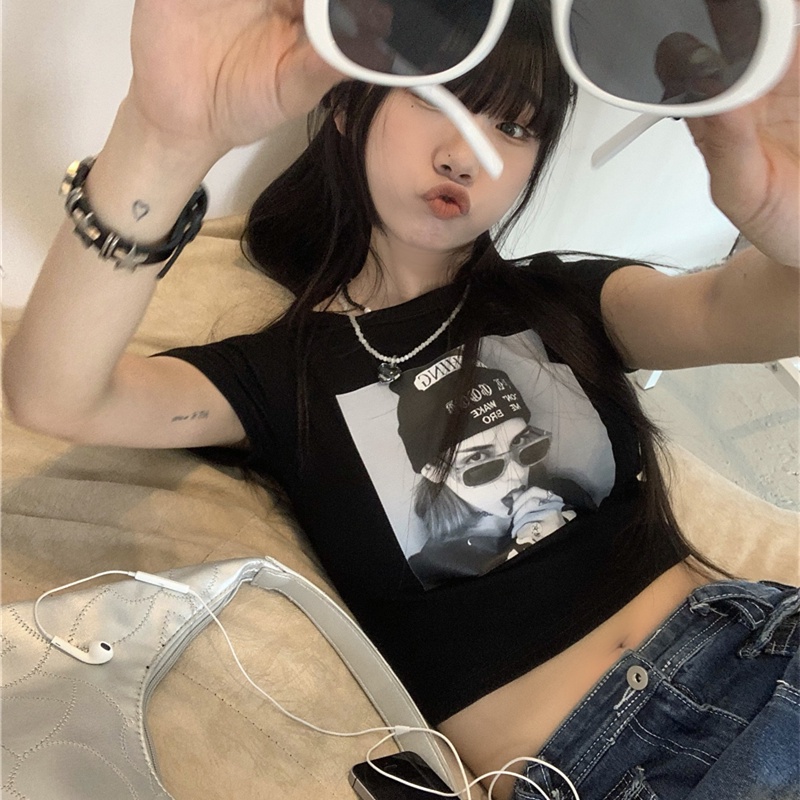 Áo Thun Tay Ngắn Dáng Ôm In Họa Tiết Thời Trang Dành Cho Nữ