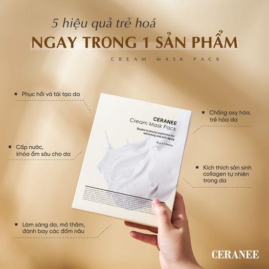 Mặt Nạ Ceranee Chính Hãng Mask Biocell Dừa Tươi Dạng Kem Dưỡng Trắng Phục Hồi Da Căng Bóng, Mặt Nạ Hàn Quốc Ceranee