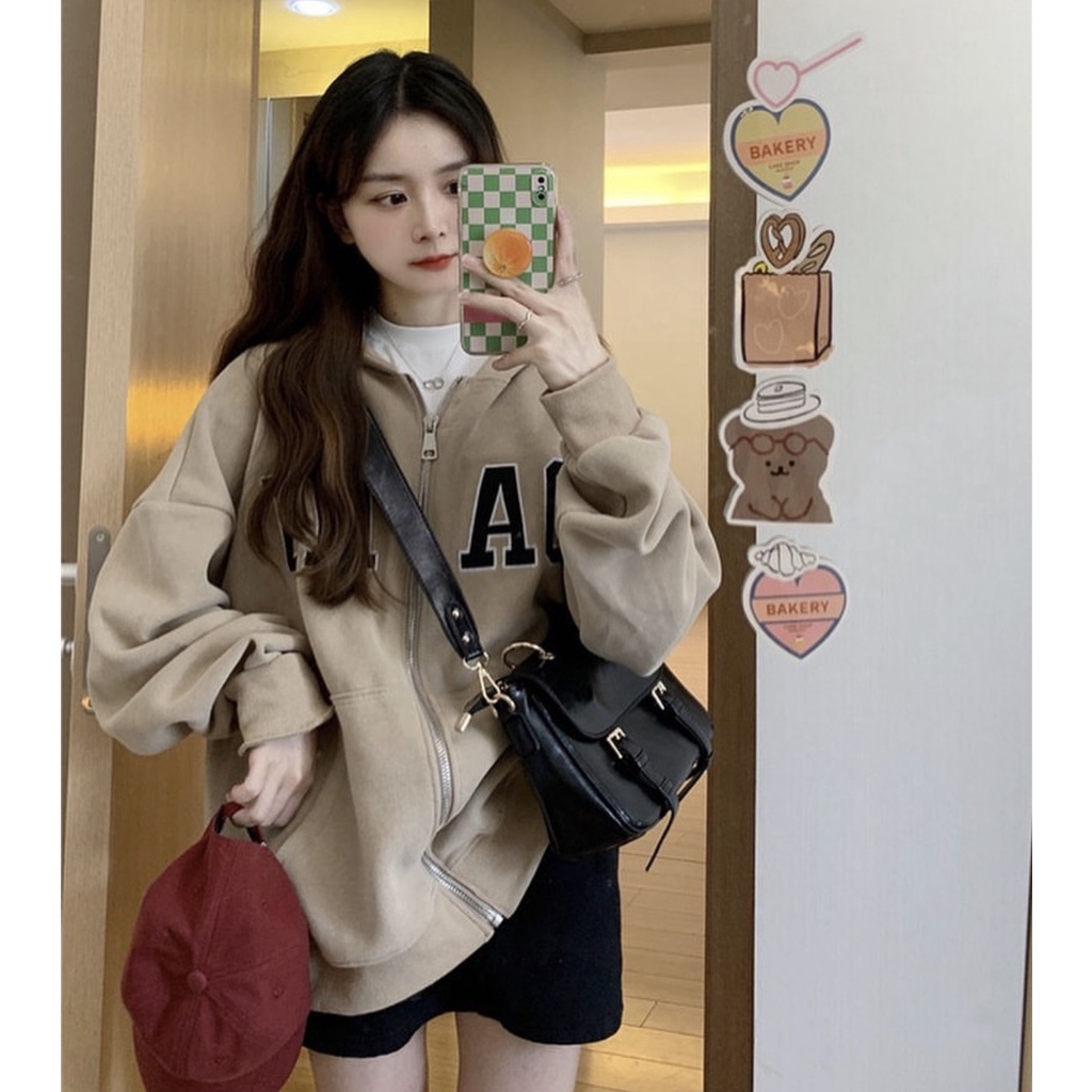 Áo Khoác Nỉ Ngoại Thêu Chữ Oahu PEONYB Unisex [FREESHIP] Hoodie zip form rộng tay bồng kiểu dáng vintage hàn quốc đẹp