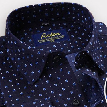 Áo Sơ Mi Nam Công Sở Trung Niên Anton Somianton Xanh Tím Than Dài Tay Vải Cotton Chấm Bi Nhỏ – 309
