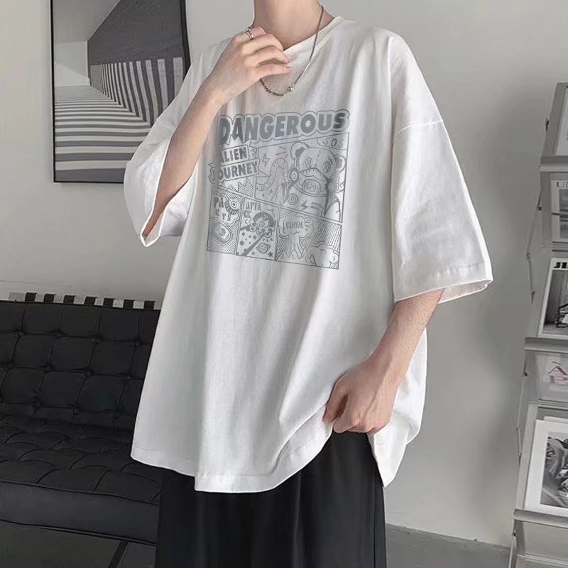 Áo Thun Tay Ngắn Dáng Rộng In Chữ Thời Trang Nhật Bản Cho Nam Size M-8XL