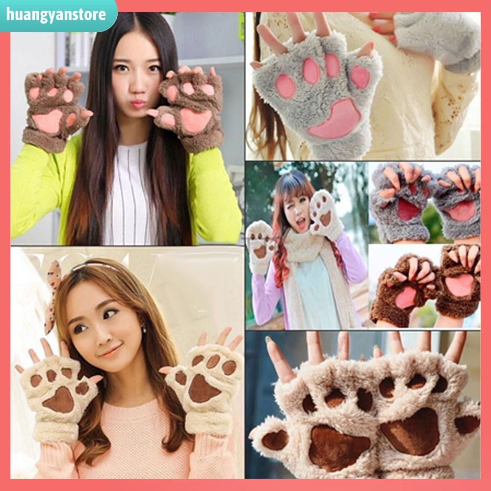 HY| Găng tay nửa ngón hình móng vuốt gấu đáng yêu cho nữ