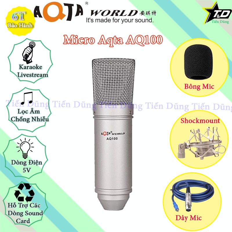 Combo Mic Livestream Karaoke Aqta AQ100 và Sound Card K9 có Bluetooth , Autotune Đèn LED Pin Chân Kẹp Màng Lọc Tai Nghe