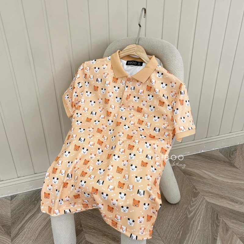 BIBOO - Áo polo họa tiết có cổ tay ngắn form unisex nam nữ CÚN MẶT VUÔNG - PUPPIES chất liệu dày dặn, không nhăn