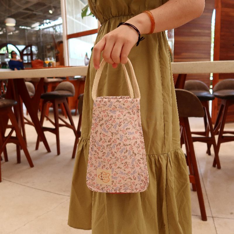 Túi vải đựng bình nước họa tiết hoa nhí hồng TaN cupholder