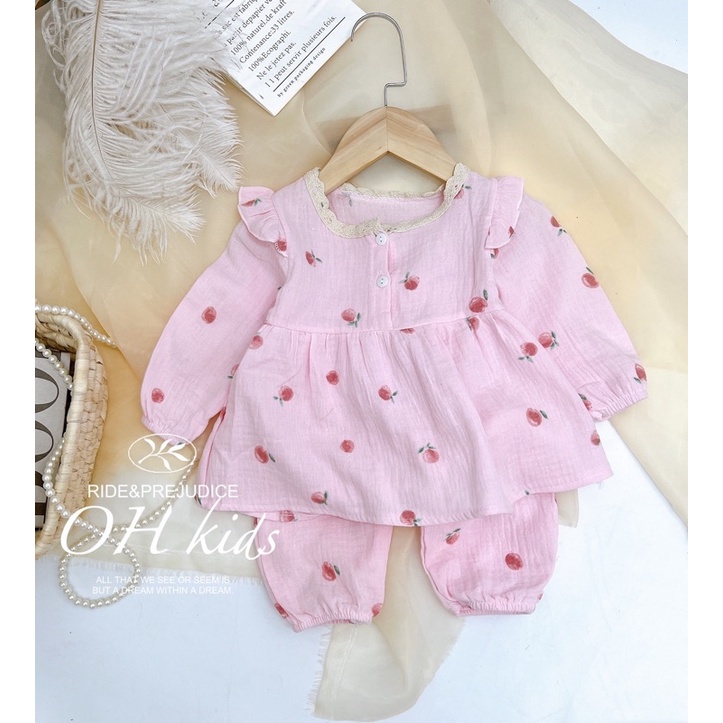 (Link 2)(7-13kg) Bộ dài tay cánh tiên vải xô Muslin cao cấp, chất liệu oganic cho bé gái