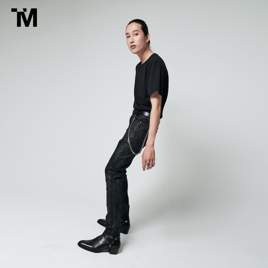 Quần Jeans Nam TARMOR Dáng Ôm Màu Đen Waxed Skinny Jeans In Waxed Black Denim