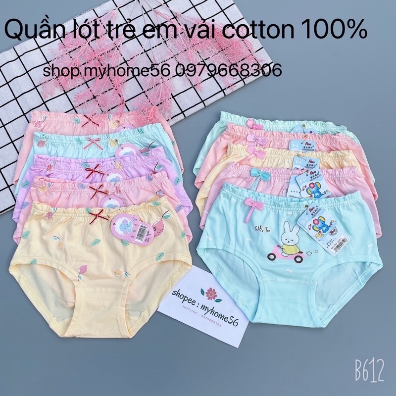 5 chiếc quần lót cho bé gái dạng chéo hình thỏ vải cotton 100%