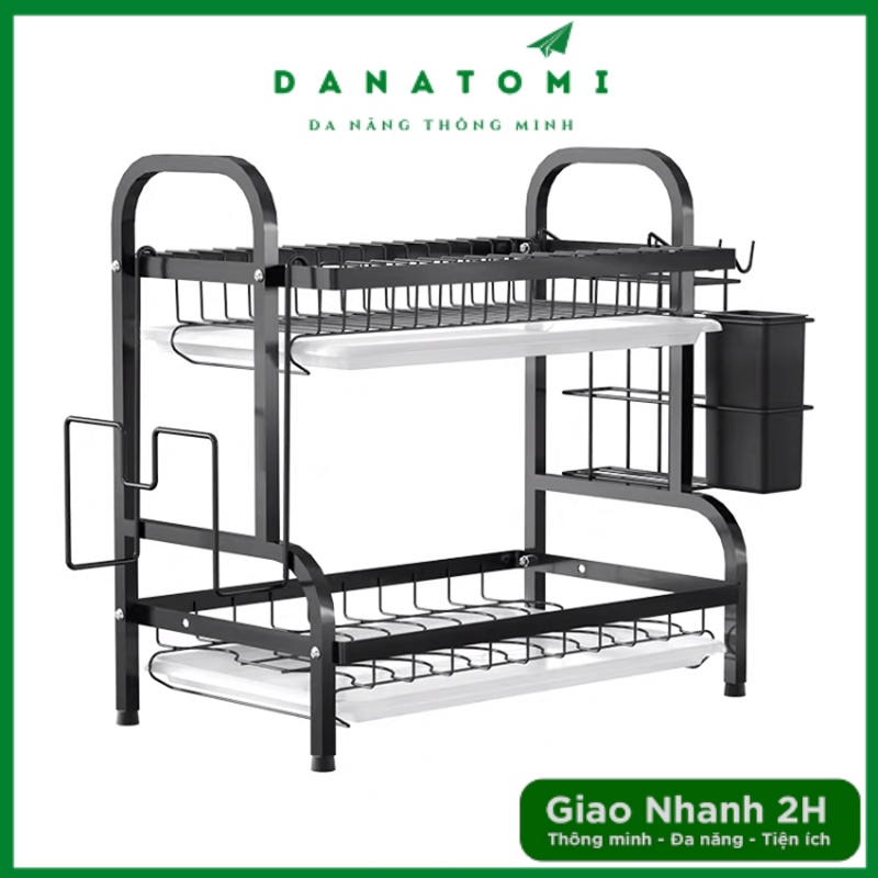 Kệ Bát Đĩa 2 Tầng Đa Năng, Kệ Để Chén Bằng Sắt Đen Phú Khang