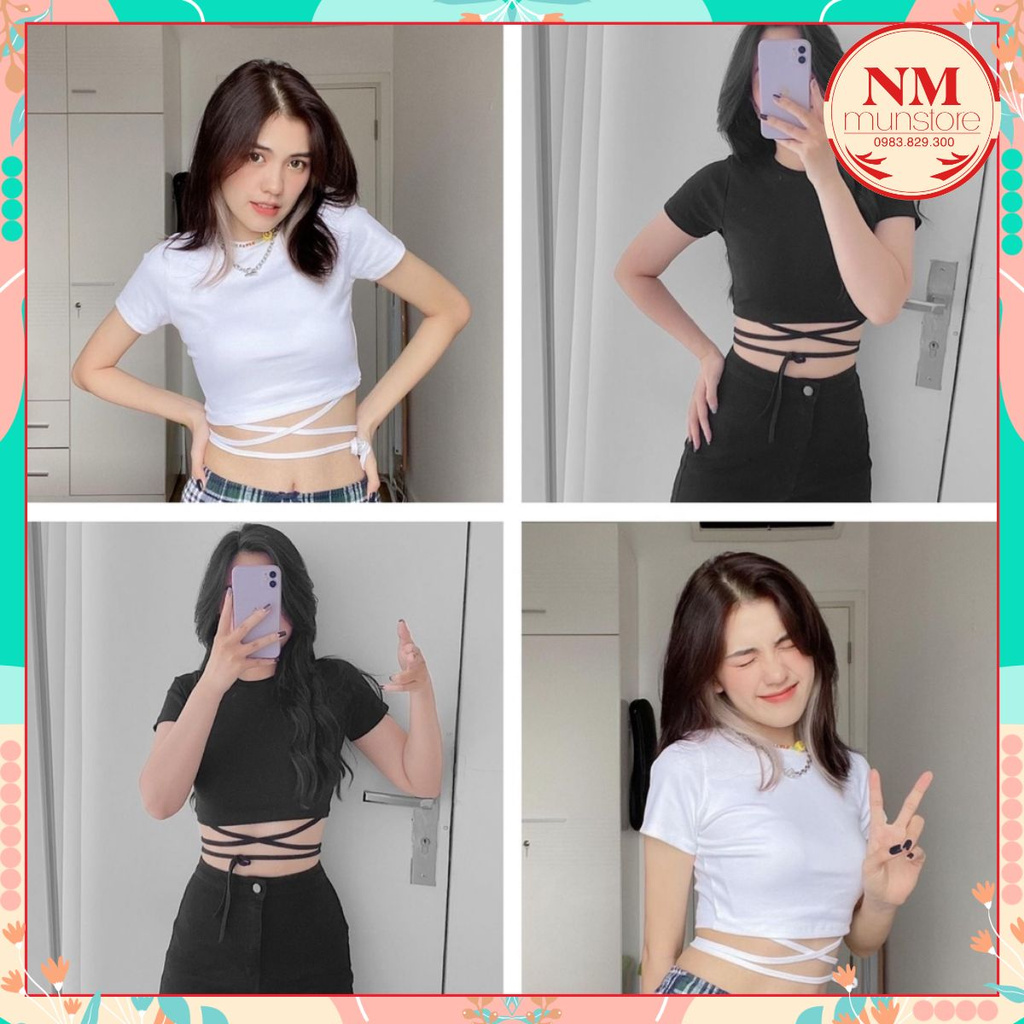 [ ẢNH THẬT ]  Áo croptop dây đan 𝐍𝐌 Closet chất bozip cotton co dãn tốt, mặt mịn không xù hot hit