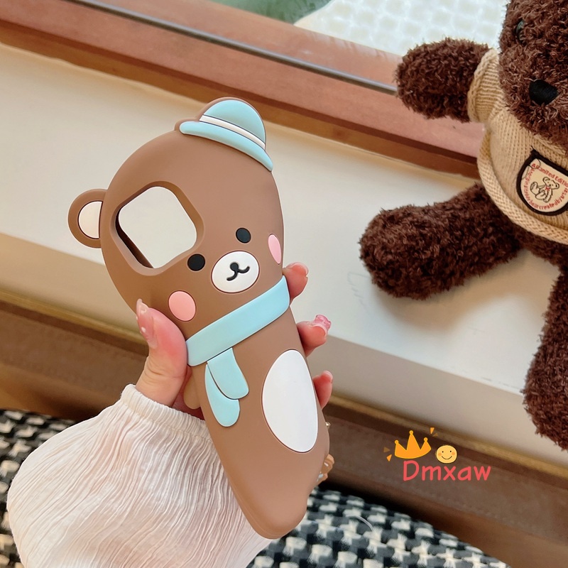 Ốp Điện Thoại Silicon Hình Gấu Nâu Đeo Khăn Choàng Cho iPhone 13 Pro Max 12 11 Pro Max X XR XS Max 8 7 6 6s Plus SE 2020