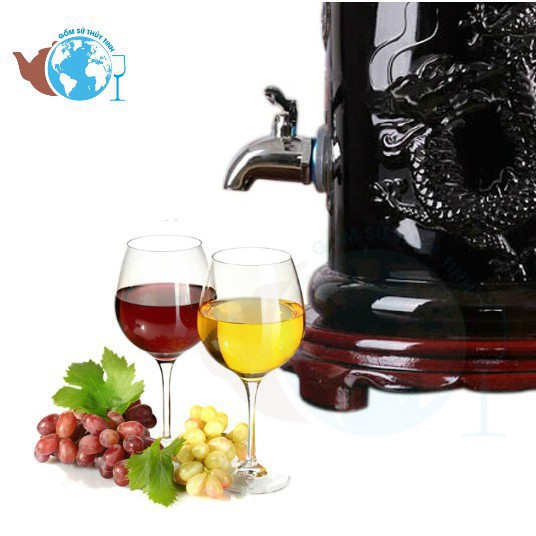 Bình Ngâm Rượu Thủy Tinh 15 Lít Dáng Trụ Có Hoa Văn Rồng - Có Van
