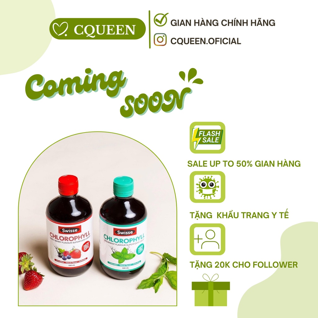 Nước Diệp Lục Swisse Chlorophyll 500ml có vị dâu vị bạc hà giúp thanh lọc cơ thể của Úc