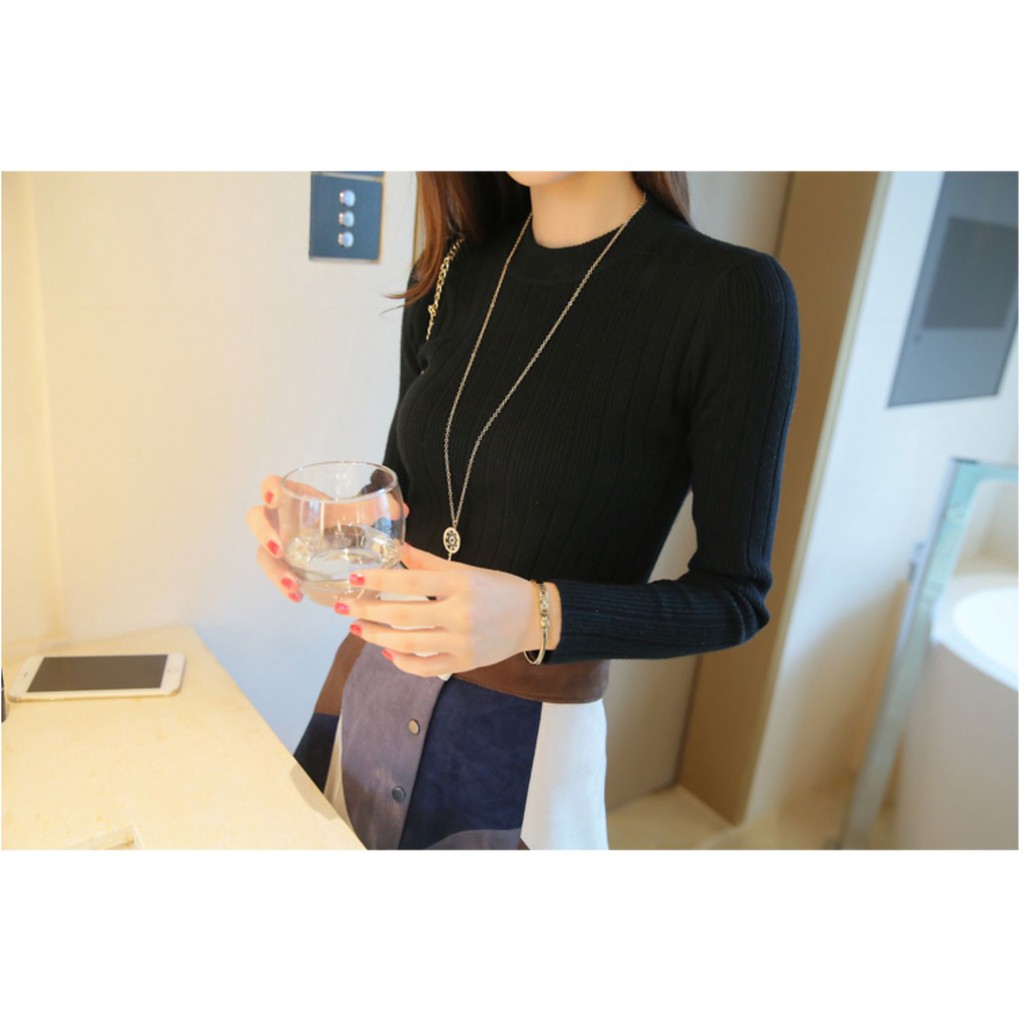 Áo len nữ gân cổ tròn tay dài kiểu ôm chất đẹp phong cách Hàn quốc AL08 | BigBuy360 - bigbuy360.vn
