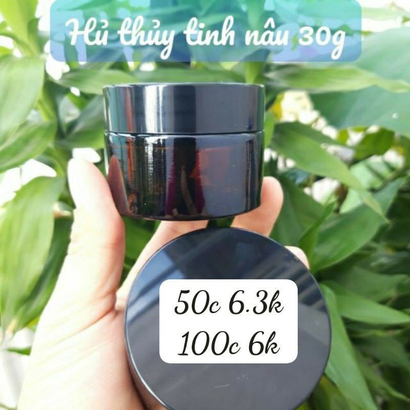 Hủ Đựng Kem ❤ SIÊU RẺ ❤ Hũ đựng kem thủy tinh nâu 30g,50g,100g chiết mỹ phẩm , phụ kiện du lịch