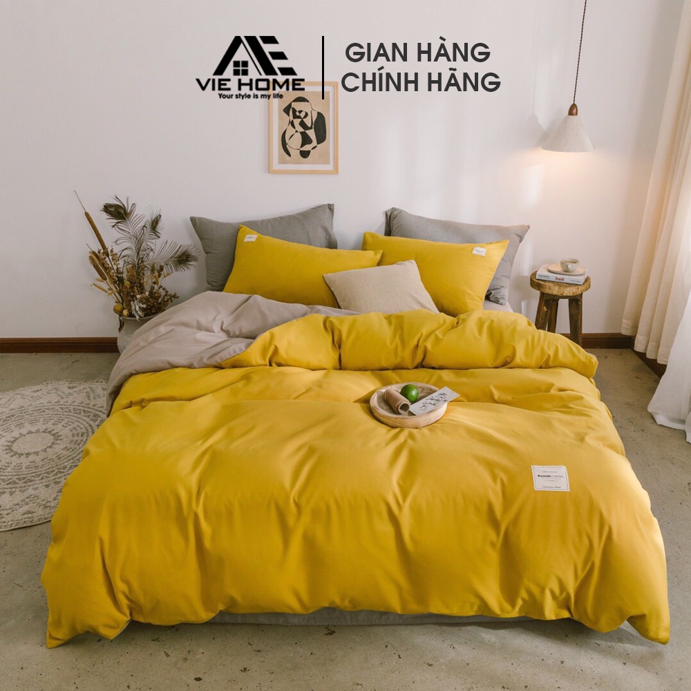 Bộ chăn ga gối Cotton Tici VIE Home - Bedding nhiều mẫu trơn màu vintage đủ các kích thước M4 M6 M8 chưa có ruột