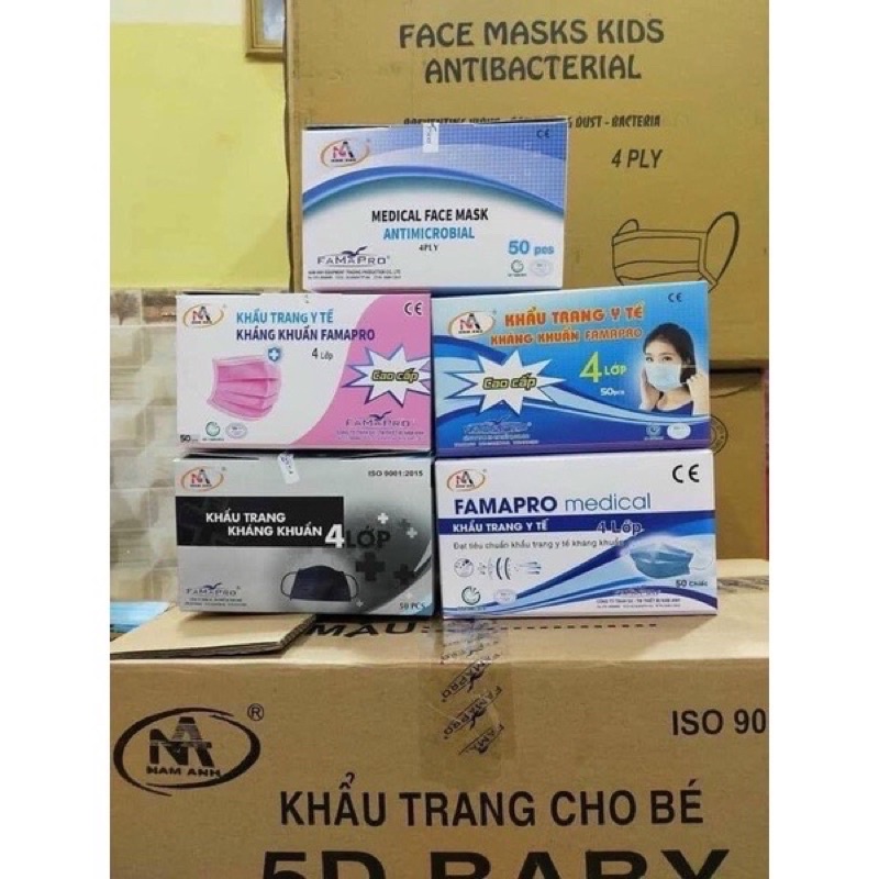 khẩu trang y tế cô gái famapro Nam anh 4 lớp kháng khuẩn bịch 10 cái hộp 50 cái .