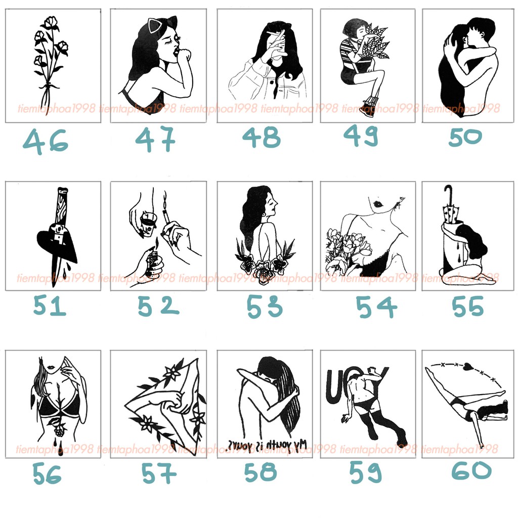 Set 30 Hình Xăm Dán Mini Tattoo Trắng Đen Cá Tính