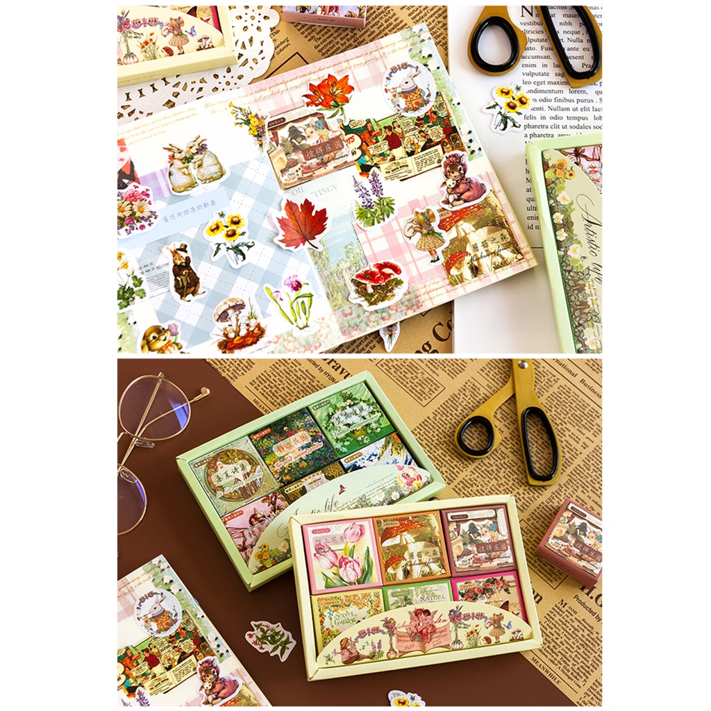 Flowertree Bộ 300 Miếng Dán Trang Trí Sổ Tay Kiểu Vintage Dễ Thương
