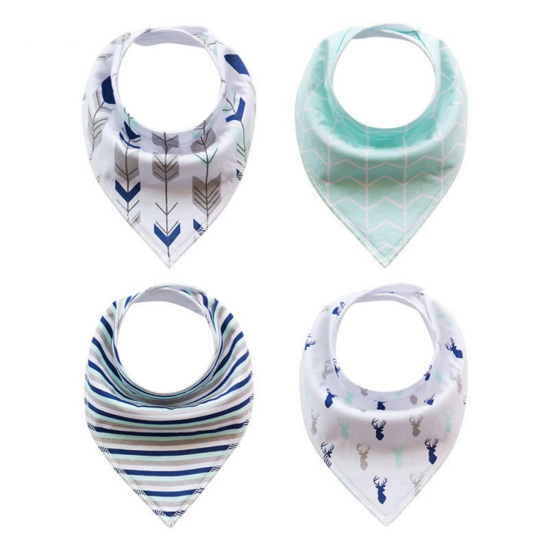 Set 4 Yếm Ăn Cotton In Họa Tiết Xinh Xắn Dành Cho Các Bé