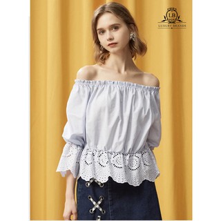 Áo kiểu trễ vai nữ tay phồng phối viền ren to babydoll tiểu thư sang chảnh thời trang hottrend hè thu ulzzang Hàn Quốc