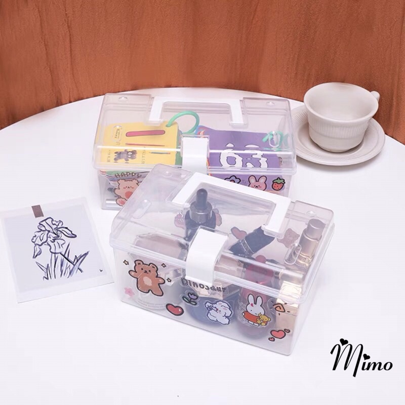 Hộp đựng đồ để bàn trong suốt đa năng có quai xách di động làm hộp đựng mỹ phẩm, văn phòng phẩm, đồ y tế
